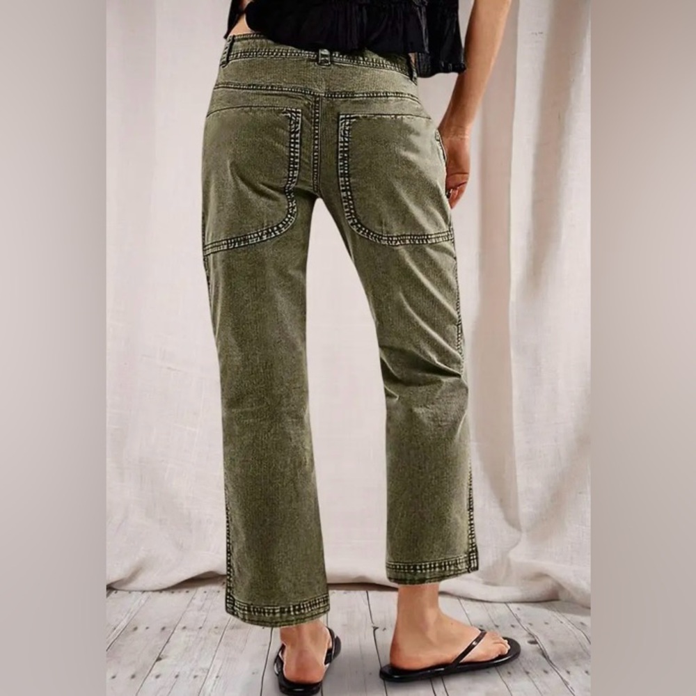 Flamingals Front Flap Pocket Mid Rise Straight Leg Crop Cargo Pants XL NWT - Picture 2 of 11